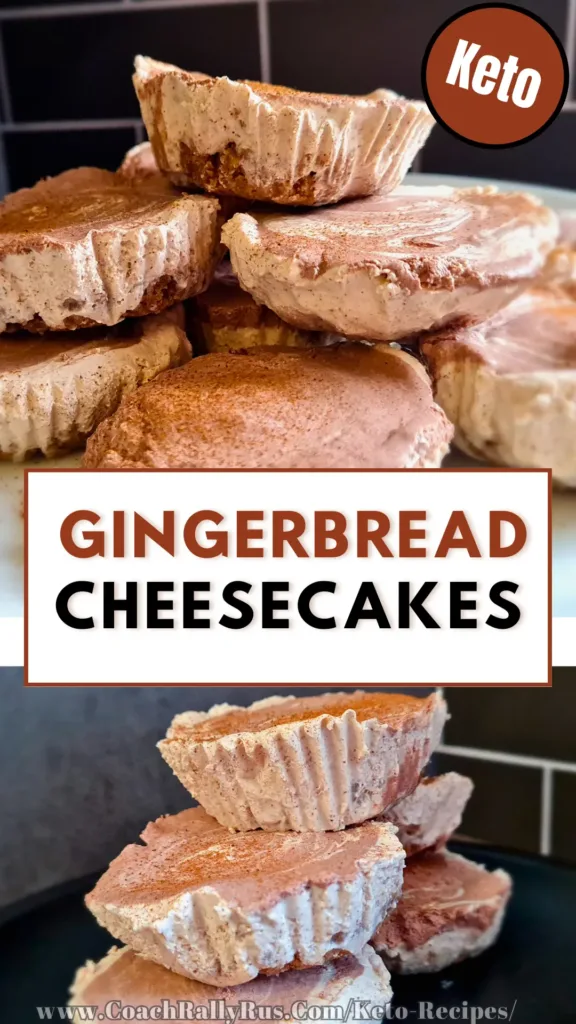 Twelve Keto Gingerbread Cheesecakes on a black plate with a cinnamon stick on the side.
