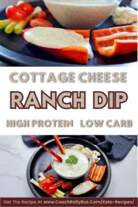 A delectable Keto Ranch Dip with Cottage Cheese presented in a bowl, perfect for a Pinterest pin. The dip is surrounded by a variety of fresh vegetables, illustrating a healthy and flavorful snack option for those on a keto diet.