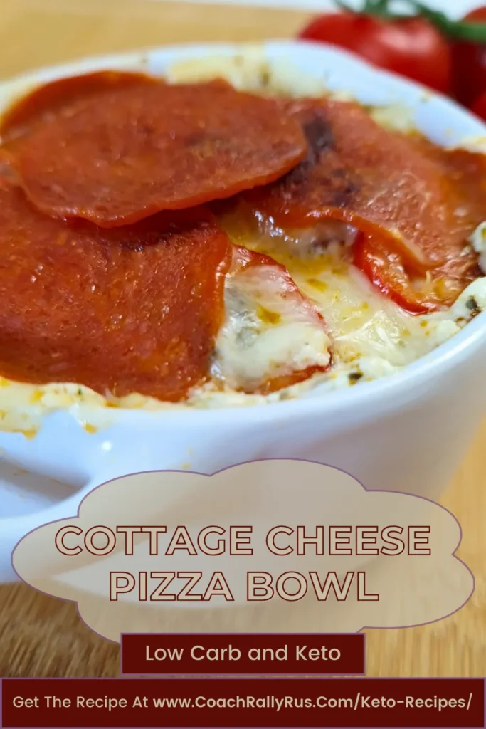 Indulge in this low-carb, keto-friendly Cottage Cheese Pizza Bowl topped with crispy pepperoni, perfect for a quick and healthy meal. Visit our site for the full recipe and more delicious ideas!