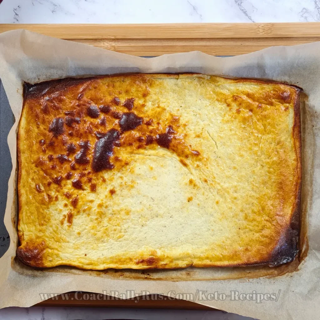 Golden-brown cottage cheese flatbread with a crispy edge, fresh out of the oven, displayed on a light countertop, embodying the simplicity and deliciousness of keto-friendly recipes.