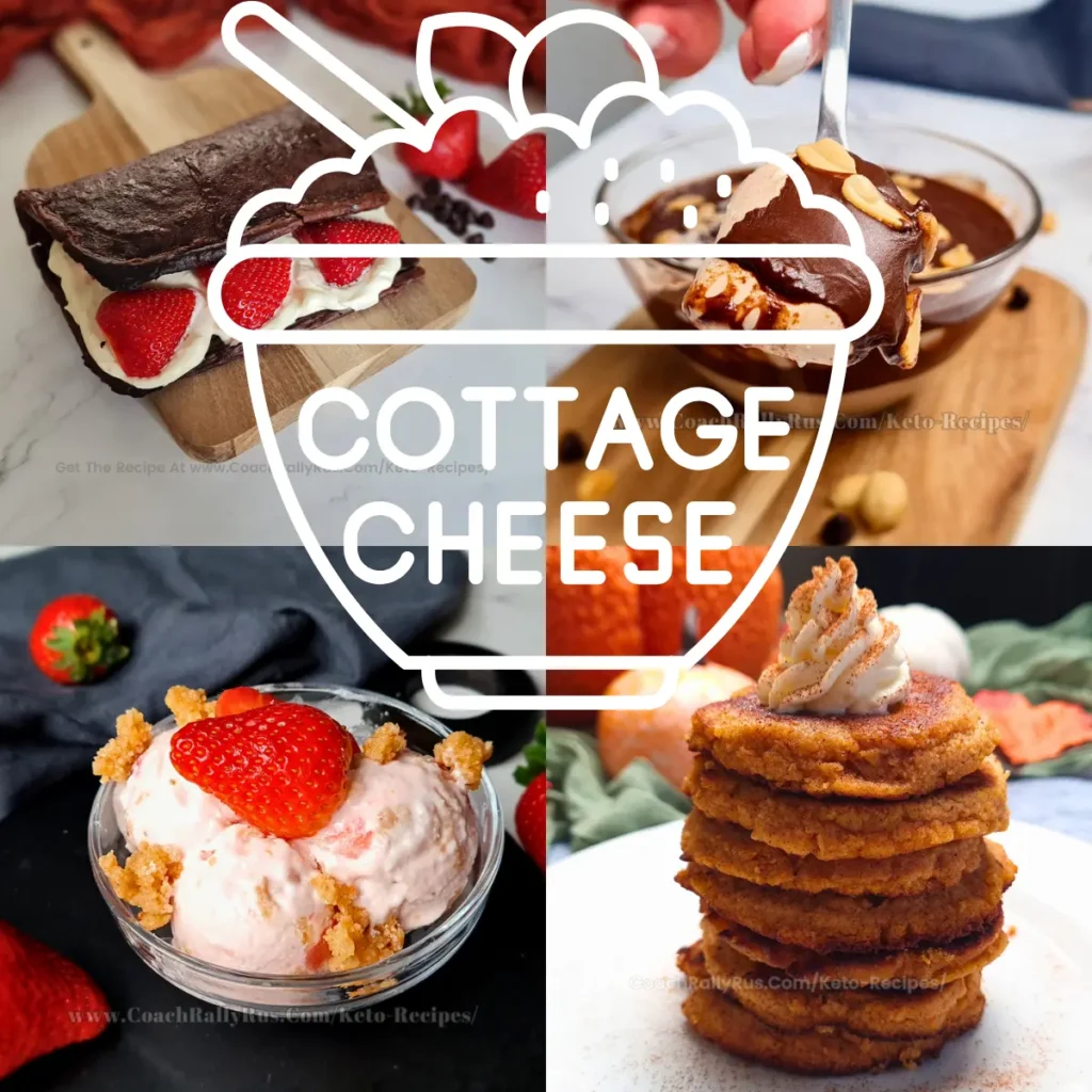 A collage of four images showcasing various low-carb cottage cheese desserts.