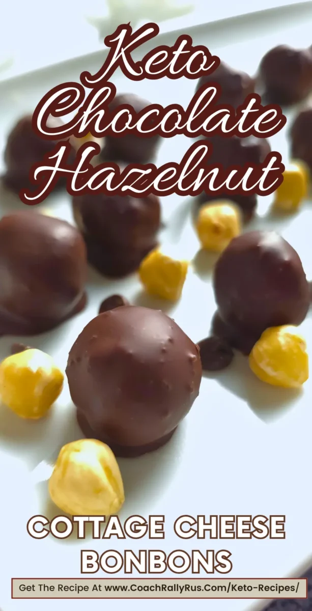 Keto Chocolate Hazelnut Cottage Cheese Bonbons text overlay, perfect low-carb keto dessert