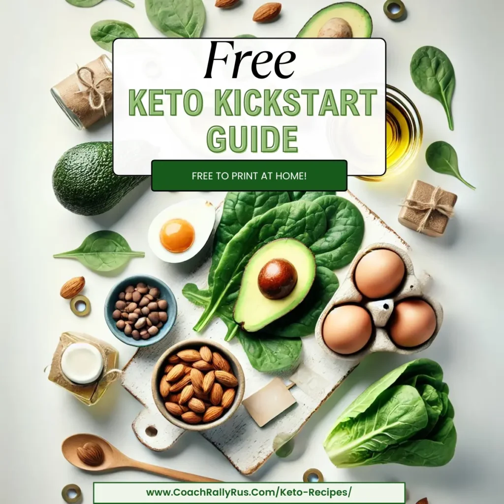 Free Keto Kickstart Guide – Printable 7-Day Meal Plan with keto foods like avocado, eggs, nuts, and leafy greens.
