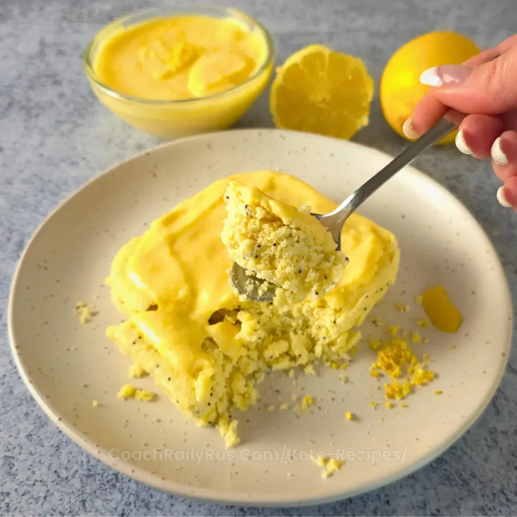 Spoonful of keto lemon bread showing airy texture