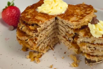 Fluffy interior of cut keto cottage cheese pancakes