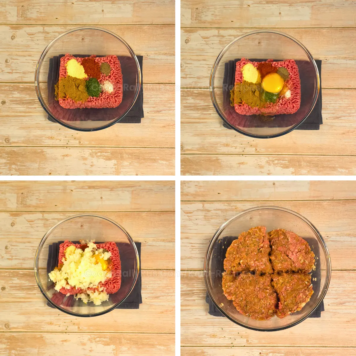 Keto Mediterranean burger ingredients in a mixing bowl