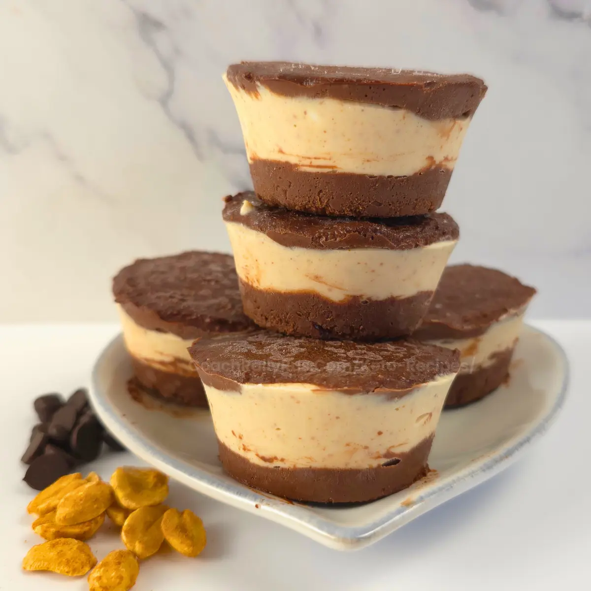 Close up of chocolate peanut butter cottage cheese sandwiches
