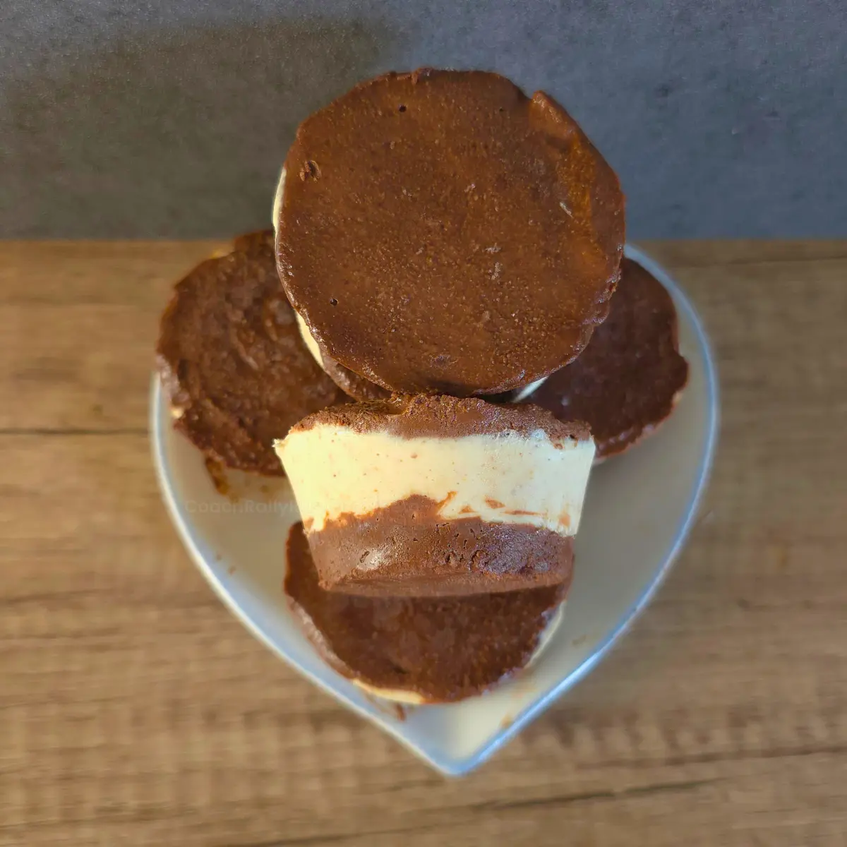 Top view of frozen cottage cheese chocolate peanut butter treats