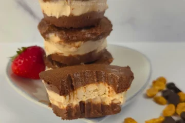 Cottage cheese ice cream sandwich with a bite taken