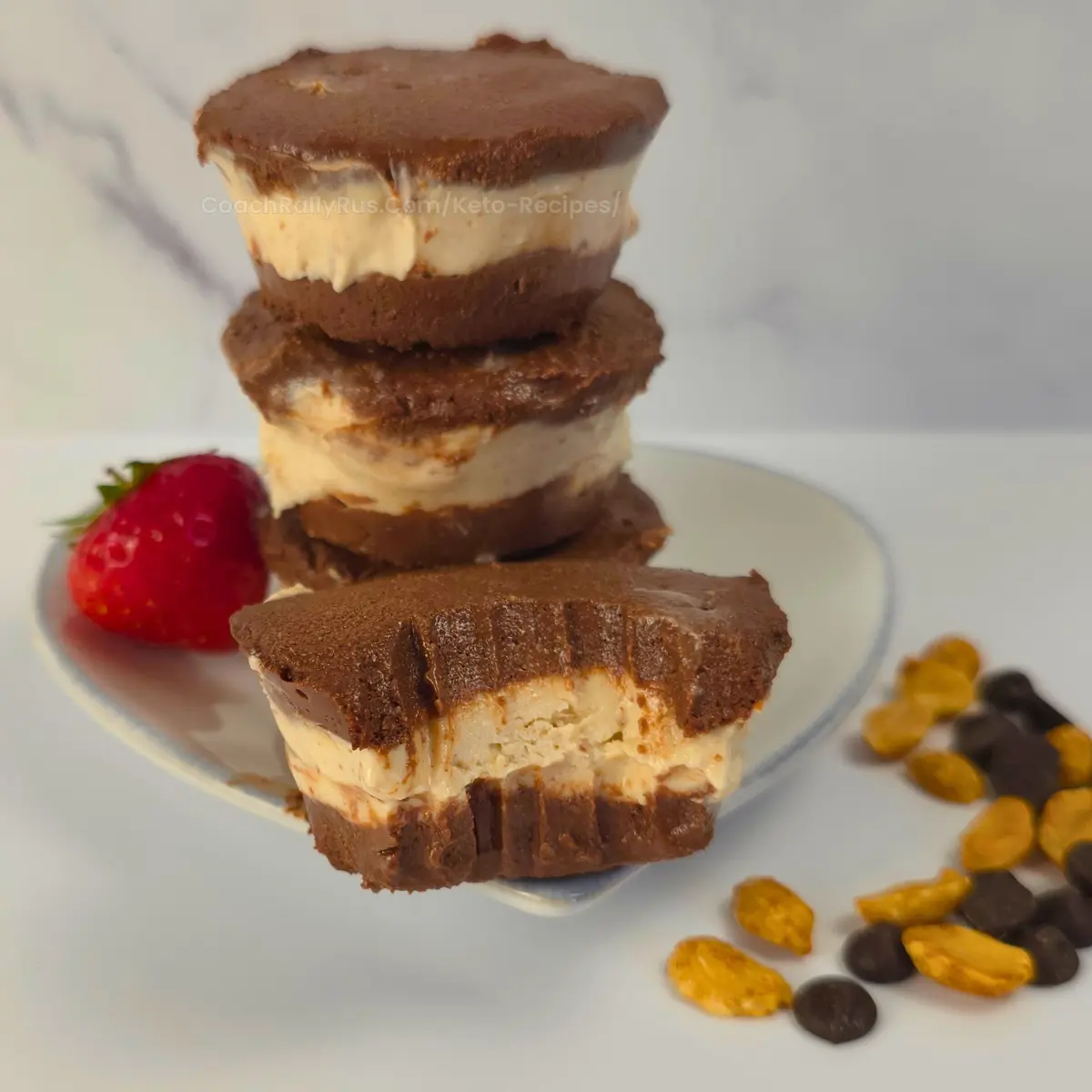 Cottage cheese ice cream sandwich with a bite taken