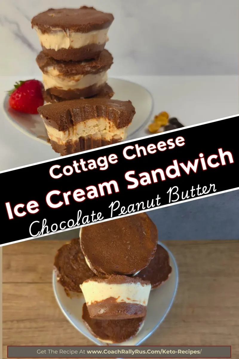Chocolate peanut butter cottage cheese ice cream sandwiches stacked on a plate