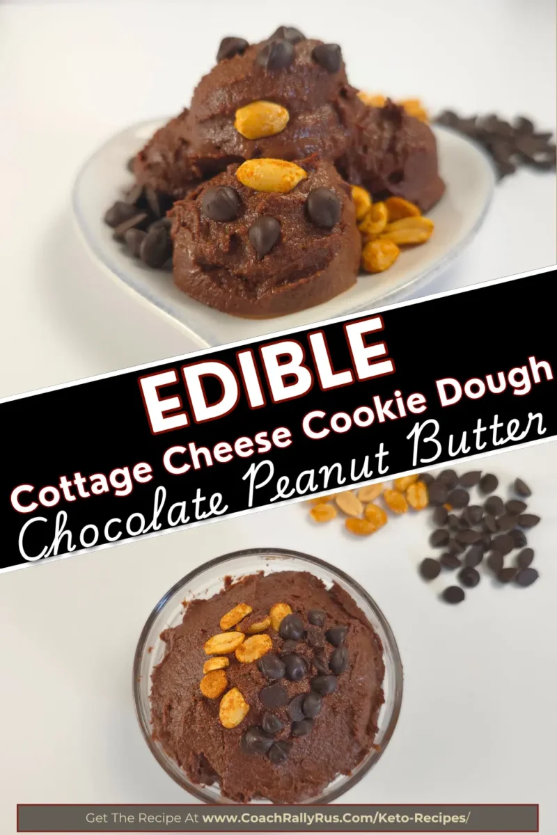 Thick, creamy chocolate peanut butter cottage cheese cookie dough scooped into a glass bowl