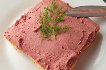 Smooth keto chicken liver pate spread on toast with fresh dill