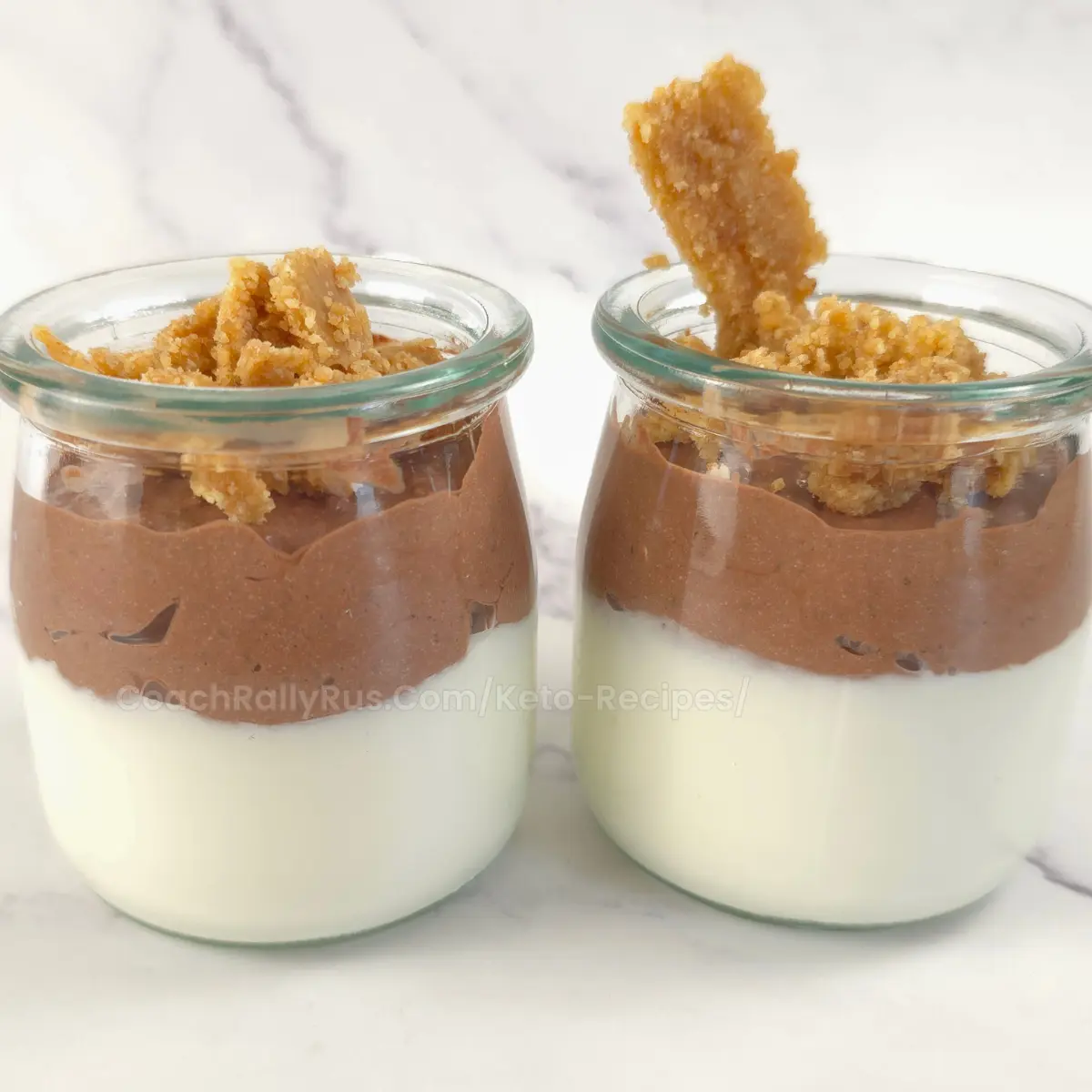 chocolate chia seeds cottage cheese parfait in glass jar