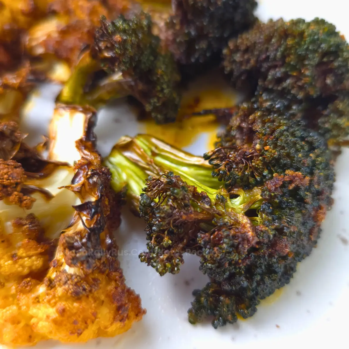 Crispy roasted broccoli with darkened florets