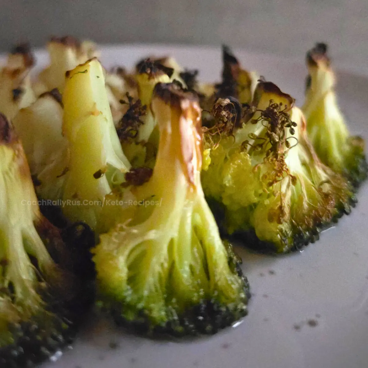 Close-Up Roasted Broccoli With Browned Edges