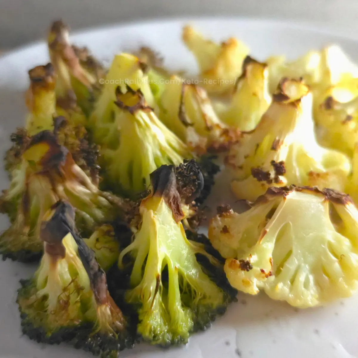 Roasted Cauliflower And Broccoli Keto Side Dish On Plate
