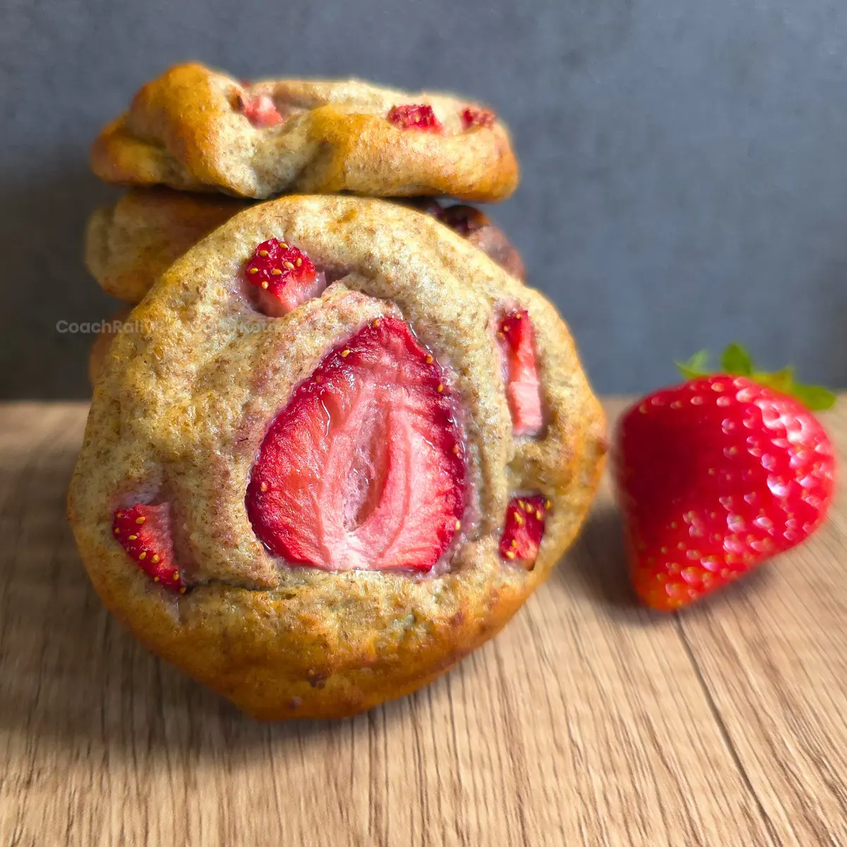 Strawberry cottage cheese cookie with sliced berries in the center
