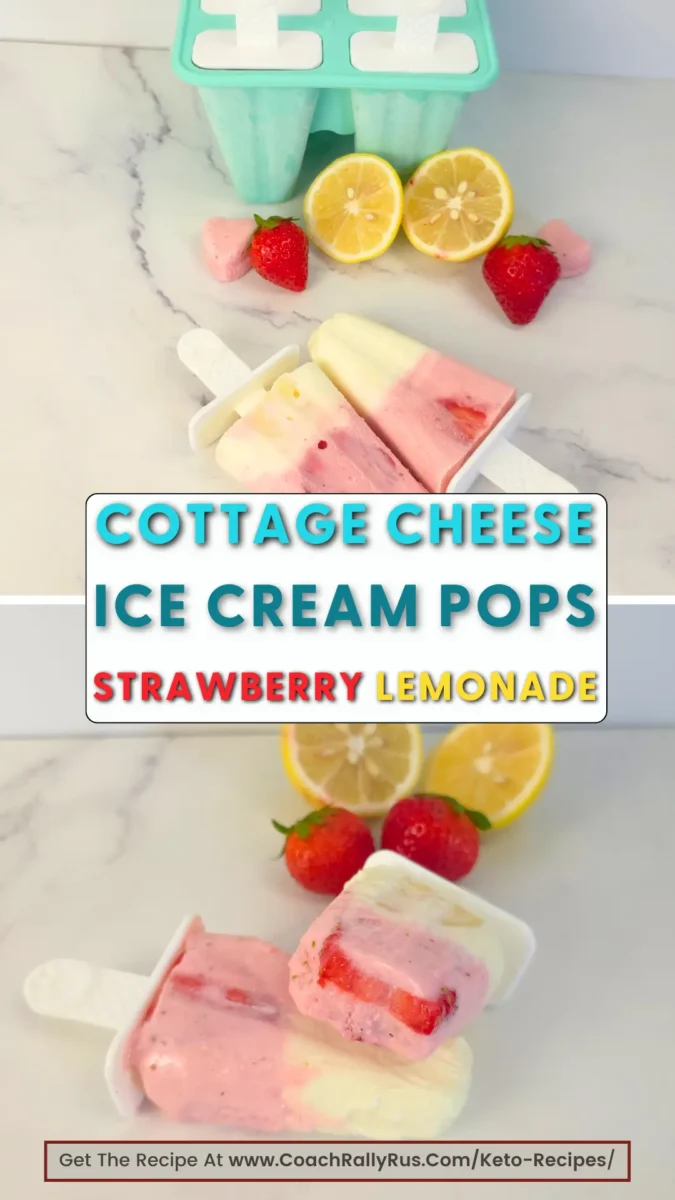 Strawberry lemonade cottage cheese ice cream popsicles with lemons, strawberries, and popsicle mold