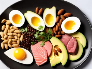 A visual representation of a ketogenic grocery list with various food items.